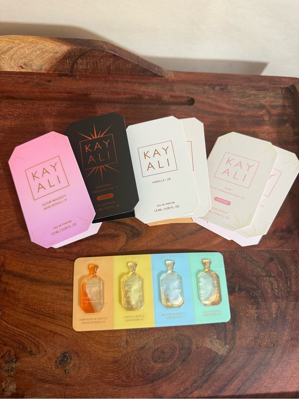 Kayali Vacay in a Bottle Splash Sample Strip 4 x 0.02 Fl Oz SHARABLE BLISTER PAK